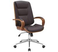 CLP Silla De Oficina Yankton En Polipiel & Madera Curvada I Sillón Ejecutivo Giratorio con Reposabrazos & Base Metálica, Color:Nuez/marrón