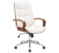 CLP Silla De Oficina Yankton En Polipiel & Madera Curvada I Sillón Ejecutivo Giratorio con Reposabrazos & Base Metálica, Color:Nuez/Blanco