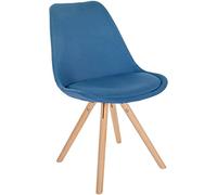 CLP Silla De Salón Sofia Tapizada & Acolchada En Tela I Butaca De Comedor Moderna con Base De Madera & Estilo Nórdico, Color:Azul, Color del Marco:Natura (Redondo)