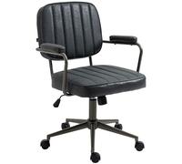 CLP Silla De Trabajo Natrona En Piel Sintética I Silla De Oficina con Look Industrial Acolchada & con Ruedas, Color:Antiguo Negro