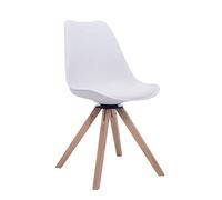 CLP Silla De Visita Troyes Square Tapizada En Cuero PU I Silla De Comedor Giratoria & con Base De Madera I Butaca De Salón Nórdica I Color:, Color:Blanco, Color del Marco:Natura