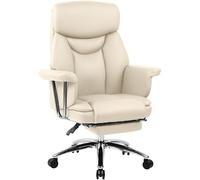 CLP Silla ergonómica de Oficina con reposapiés Dahra, de Escritorio tapizada en Cuero, Ajustable y soporta hasta 135 kg, Color:Crema
