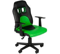 CLP Silla ergonómica para nińos y Adolescentes Fun, giratoria y Ajustable en Altura con Funda de Cuero sintético, reposabrazos Desmontables, Color:Negro/Verde