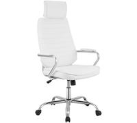 CLP Silla ergonómica Rako, Ajustable en Altura, giratoria, Cuero sintético, Respaldo con reposacabezas, Brazos Acolchados, Color:Blanco