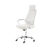 CLP Silla ergonómica Rako, Ajustable en Altura, giratoria, Cuero sintético, Respaldo con reposacabezas, Brazos Acolchados, Color:Blanco