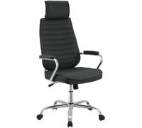 CLP Silla ergonómica Rako, Ajustable en Altura, giratoria, Cuero sintético, Respaldo con reposacabezas, Brazos Acolchados, Color:Negro