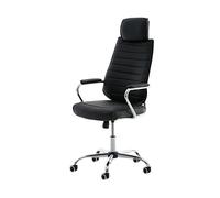 CLP Silla ergonómica Rako, Ajustable en Altura, giratoria, Cuero sintético, Respaldo con reposacabezas, Brazos Acolchados, Color:Negro