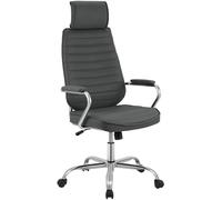 CLP Silla ergonómica Rako, Ajustable en Altura, giratoria, Cuero sintético, Respaldo con reposacabezas, Brazos Acolchados, Color:Gris