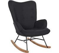 CLP Silla Mecedora Relax Sanka Tapizada En Tela & con Base De Metal I Sillón Mecedora De Dormitorio Estilo Escandinavo, Color:Negro