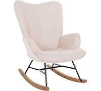 CLP Silla Mecedora Relax Sanka Tapizada En Tela & con Base De Metal I Sillón Mecedora De Dormitorio Estilo Escandinavo, Color:Crema
