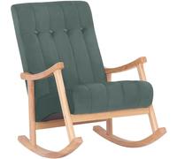 CLP Silla Mecedora Saltillo Acolchada En Terciopelo I Sillón Relax con Base De Madera & Reposabrazos Altos, Color:Natural/Verde