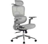 CLP Silla Oficina Ergonómica Jenson con Reposacabezas, Silla Escritorio Altura Regulable, Respaldo Reclinable 135o, Soporte Lumbar, Color:Gris
