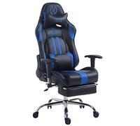 CLP Silla Racing XL Limit Tapizada en Cuero sintético I Silla Gaming con Soporte Metal Cromado I Silla Oficina con Ruedas I Silla Gamer Regulabl Color:Negro/Azul;Reposapiés:con reposapiés
