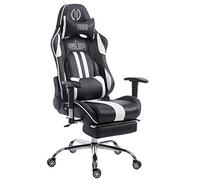 Silla Racing XL Limit Tapizada en Cuero sintético I Silla Gaming con Soporte Metal Cromado I Silla Oficina con Ruedas I Silla Gamer Regulabl, Color:Negro/Blanco, Reposapiés:con reposapiés