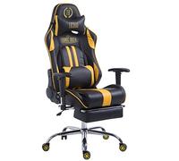 Silla Racing XL Limit Tapizada en Cuero sintético I Silla Gaming con Soporte Metal Cromado I Silla Oficina con Ruedas I Silla Gamer Regulabl, Color:Negro/Amarillo, Reposapiés:con reposapiés