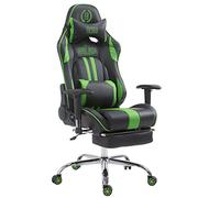 Silla Racing XL Limit Tapizada en Cuero sintético I Silla Gaming con Soporte Metal Cromado I Silla Oficina con Ruedas I Silla Gamer Regulabl, Color:Negro/Verde, Reposapiés:con reposapiés