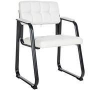 CLP Silla Visitante Canada B - Asiento y respaldo acolchado con revestimiento de piel sintética - Silla de cocina con apoyabrazos - Base de meta, color: blanco