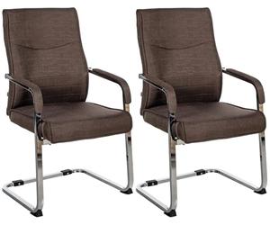 CLP Silla visitante Cantilever Set de 2, Hobart, ergonómica con reposabrazos, Polipiel Acolchada Estructura cromada, Silla Conferencia Oficina, Color:marrón, Material:Tela
