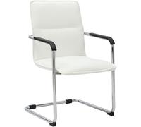 CLP Silla voladiza Seattle con reposabrazos, Silla de Comedor Moderna tapizada en Piel Sintetica, Estructura Metalica Efecto Cromo Color:Blanco