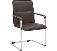 CLP Silla voladiza Seattle con reposabrazos, Silla de Comedor Moderna tapizada en Piel Sintetica, Estructura Metalica Efecto Cromo, Color:marrón