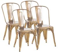 CLP Sillas Apilables Pack de 4 Metal con Respaldo Benedikt, Bistro Apilables para Hostelería y Cocina, Diseño Resistente 200 kg Color Oro