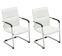 CLP Set De 2 Sillas De Conferencia Seattle En Cuero PU I 2 Sillas De Oficina Sin Ruedas I 2 Sillas De Reuniones Estilo Cantiléver I Color:, Color:Blanco