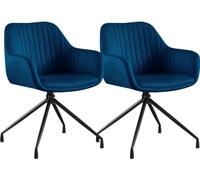 CLP Sillas Comedor Set 2 Novanis, giratorias 180 Grados con Retorno, tapizadas y con reposabrazos, Base metálica | Color Azul Oscuro Material Terciopelo