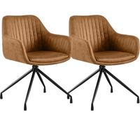 CLP Sillas Comedor Set 2 Novanis, giratorias 180 Grados con Retorno, tapizadas y con reposabrazos, Base metálica Color:marrón Claro;Material:Cuero sintético Vintage