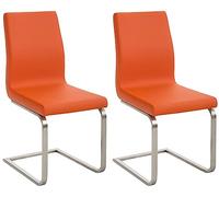 CLP Sillas de Comedor 2 Piezas Belfort, Cantilever Acolchado, tapizado en Piel sintética, Estructura de Acero Inoxidable, Silla Moderna, Color:Naranja
