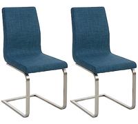 CLP Sillas de Comedor Juego de 2 Belfort Tela, cantilevers Modernos con Asiento Acolchado y Respaldo Alto, Estructura de Acero Inoxidable, Color:Azul
