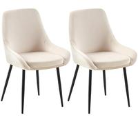 CLP Sillas de Comedor Juego de 2 Elmira, Acolchadas con reposabrazos, Estructura de Metal Resistente, tapizado de Terciopelo fácil de Limpiar, Color:Crema, Material del Soporte:Negro Mate Metal