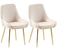 CLP Sillas de Comedor Juego de 2 Elmira, Acolchadas con reposabrazos, Estructura de Metal Resistente, tapizado de Terciopelo fácil de Limpiar, Color:Crema, Material del Soporte:Oro metálico