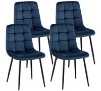 CLP Sillas de Comedor Juego de 4 tapizadas Antibes, sillas de Cocina con Terciopelo, Respaldo y Patas de Metal Negro Color:Azul Oscuro