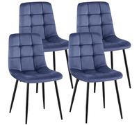 CLP Sillas de Comedor Juego de 4 tapizadas Antibes, sillas de Cocina con Terciopelo, Respaldo y Patas de Metal Negro Color:Azul