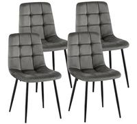 CLP Sillas de Comedor Juego de 4 tapizadas Antibes, sillas de Cocina con Terciopelo, Respaldo y Patas de Metal Negro | Color Gris Oscuro