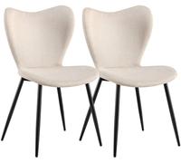 CLP Sillas de Comedor Maika - Juego de 2 Tapizadas Ergonómicas con Respaldo, Estructura de Metal, Soporta hasta 150 kg Color Crema Material Tela