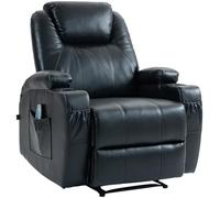 CLP Sillón de Masaje Galena Moderno I Silla Relax tapizada en polipie o Cuero Real I Silla con portavasos & reposapiés, Color:Negro, Material:Cuero Sintetico