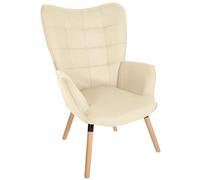 CLP Sillón Garding Tapizado En Tela con Patas De Madera I Silla Relax con Reposabrazos & Respaldo Alto, Color:Crema