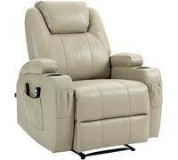 CLP Sillón Heples con Función De Masaje I Sillá con Respaldo & Reposapiés Abatibles En Polipiel, Cuero Real o Tela, Color:Crema, Material:Cuero Sintetico