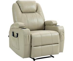 CLP Sillón Heples con Función De Masaje I Sillá con Respaldo & Reposapiés Abatibles En Polipiel, Cuero Real o Tela, Color:Crema, Material:Cuero Sintetico