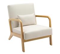 CLP Sillón Hibbing en Tela con cojín I Silla de Descanso con Base & reposabrazos de Madera I Butaca alcochada nórdica con Respaldo, Color:Crema