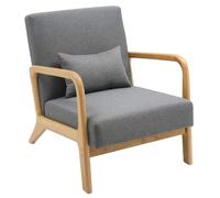 CLP Sillón Hibbing en Tela con cojín I Silla de Descanso con Base & reposabrazos de Madera I Butaca alcochada nórdica con Respaldo, Color:Gris Claro
