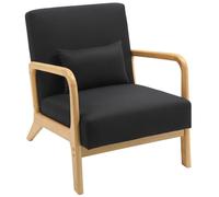 CLP Sillón Hibbing en Tela con cojín I Silla de Descanso con Base & reposabrazos de Madera I Butaca alcochada nórdica con Respaldo, Color:Negro