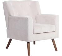 CLP Sillón Kioni con Funda de Pana I Cómodo sillón tapizado I Armazón de Madera de Caucho Que soporta hasta 150 kg, Color:Crema
