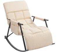 CLP Sillon mecedor Acolchado Elara con reposapies, Respaldo reclinable y Bolsillo Lateral, Apto para Lactancia Color:Crema;Material:Tela