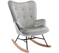 CLP Sillón Mecedor Sanka En Terciopelo con Esquís De Madera & Base Metálica I Mecedora Acolchada En Estilo Nórdico, Color:Gris