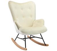 CLP Sillón Mecedor Sanka En Terciopelo con Esquís De Madera & Base Metálica I Mecedora Acolchada En Estilo Nórdico, Color:Crema