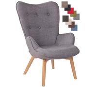 CLP Sillón Orejero Nórdico Durham Tapizado En Tela I Butaca De Salón En Estilo Escandinavo I Sillón De Lectura con Base De Madera I Color:, Color:Gris