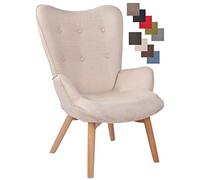 CLP Sillón Orejero Nórdico Durham Tapizado En Tela I Butaca De Salón En Estilo Escandinavo I Sillón De Lectura con Base De Madera I Color:, Color:Crema