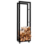 CLP Soporte para Madera Keri con Ruedas I Estante metálico & movil para almacenar la Madera I Leñero Moderno de Interior, Color:Negro, Tamaño:25x40x125 cm